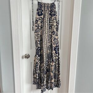 Farm Rio Floral Print Maxi Dress in Cream and Navy